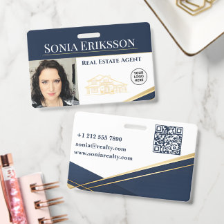 Luxury Realtor Business Card Navy Gold ID Badge
