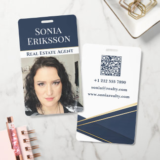 Luxury Realtor Business Card Navy Gold ID Badge
