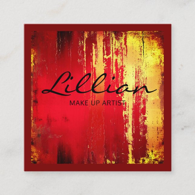 Luxury red and gold abstract QR code Square Business Card (Front)