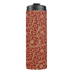 Luxury Red and Gold Damask Floral Scroll Thermal Tumbler