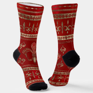 Luxury Red and gold Fleur-de-lis ornament   Socks