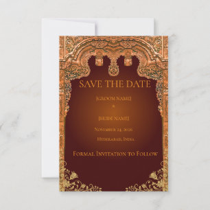 Luxury Red and Gold Save the Date Card