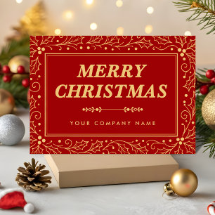 Luxury Red & Antique-Gold Business Merry Christmas Holiday Card