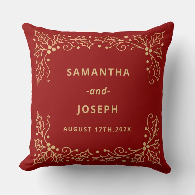 Luxury Red & Antique-Gold Wedding Cushion (Front)