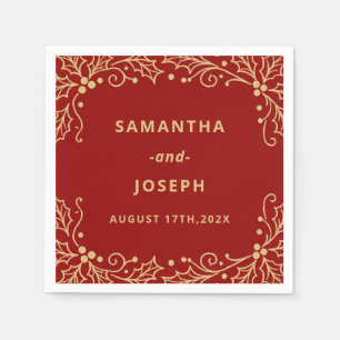 Luxury Red & Antique-Gold Wedding Napkin