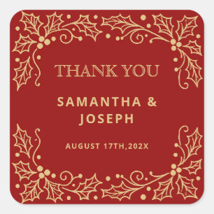 Luxury Red & Antique-Gold Wedding Square Sticker