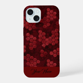 Luxury Red Black Hexagon Your Name Abstract Magic iPhone 15 Case