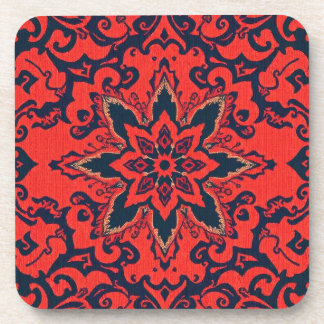 Luxury Red Blue Ornate Persian Medallion Pattern Coaster