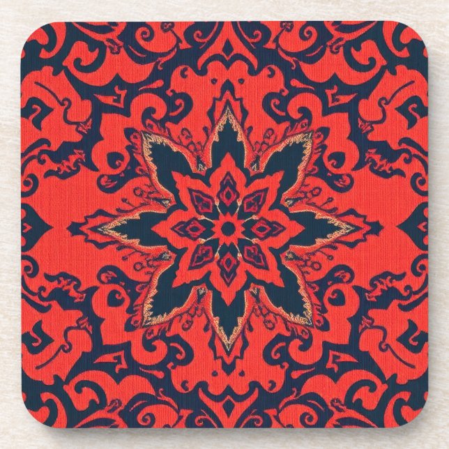 Luxury Red Blue Ornate Persian Medallion Pattern Coaster (Front)