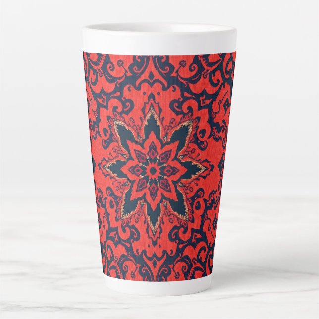 Luxury Red Blue Ornate Persian Medallion Pattern Latte Mug (Front)