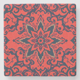 Luxury Red Blue Ornate Persian Medallion Pattern Stone Coaster