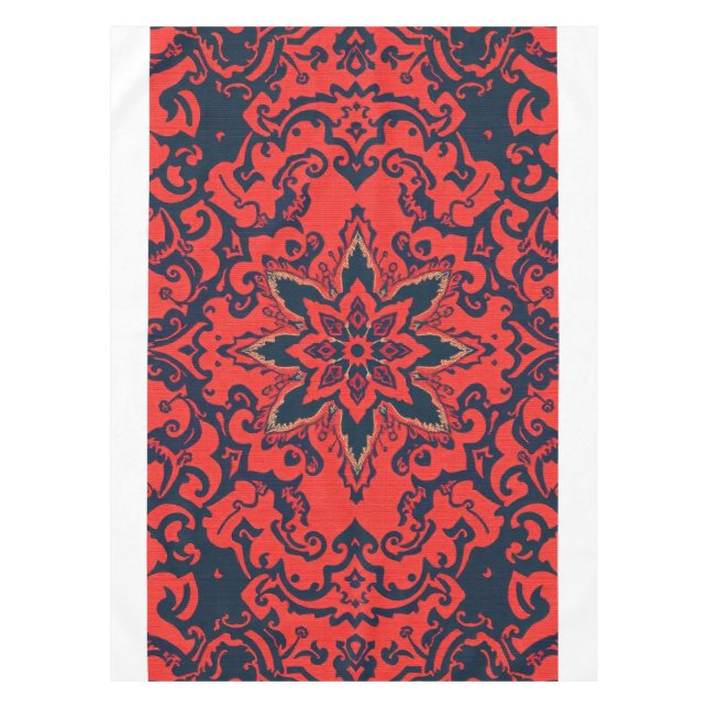 Luxury Red Blue Ornate Persian Medallion Pattern Tablecloth (Front)
