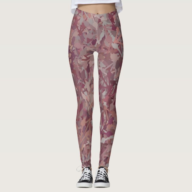 Luxury Red Brown Grey Watercolor Abstract Art Leggings (Front)