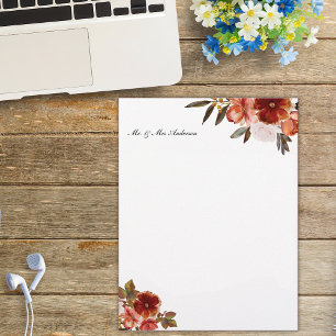 Luxury Red burgundy roses, watercolor style Custom Letterhead