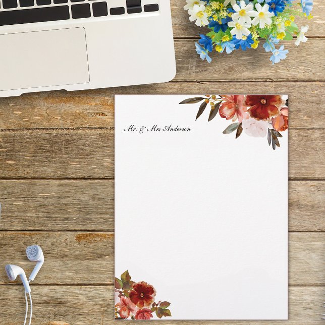 Luxury Red burgundy roses, watercolor style Custom Letterhead (Creator Uploaded)