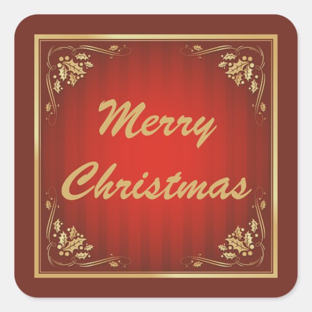 Luxury Red Customisable Christmas Square Sticker (Front)