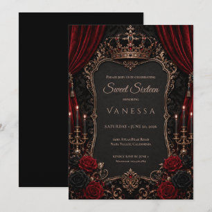 Luxury Red Dark Gothic Sweet 16 Invitation