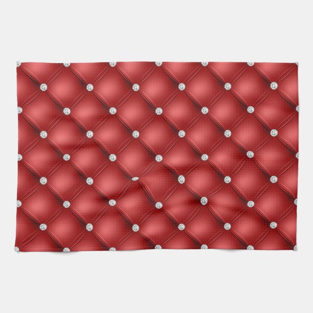 Luxury Red Diamond Tufted Pattern Tea Towel (Horizontal)