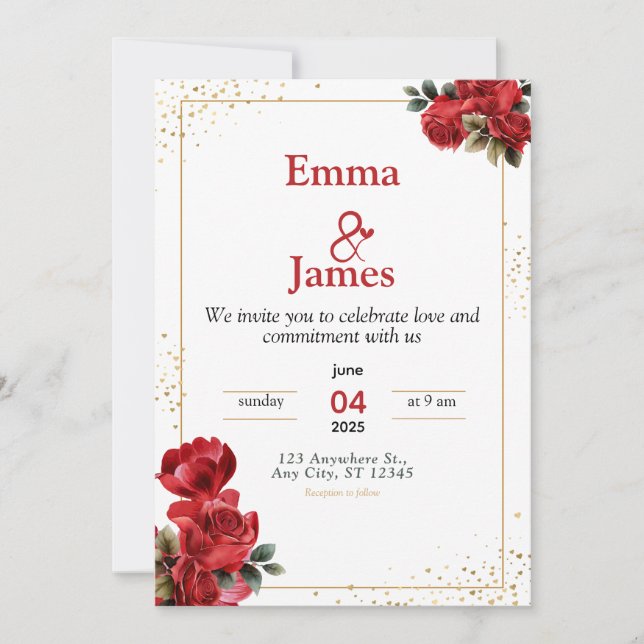 Luxury Red Floral Wedding Invitation (Front)