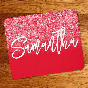 Luxury Red Glitter Ombre Personalized Mouse Mat