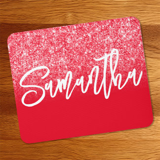 Luxury Red Glitter Ombre Personalized Mouse Mat