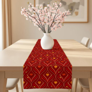 Luxury Red Gold Art Deco Abstract Pattern Short Table Runner