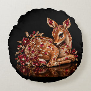 Luxury Red Gold Deer Art Round Cushion