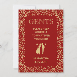 Luxury Red Gold Gents Bathroom Basket Sign Invitation