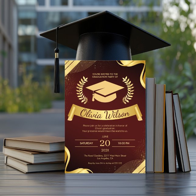 Luxury Red & Gold Graduation Party Invitation (Creator Uploaded)