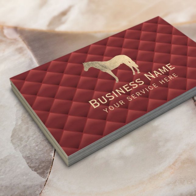 Luxury Red & Gold Horse Horseback Riding Equine  Business Card (Creator Uploaded)