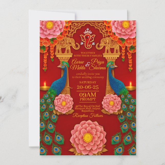 Luxury Red & Gold Indian Wedding Invitation (Front)