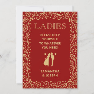 Luxury Red Gold Ladies Bathroom Basket Sign Invitation