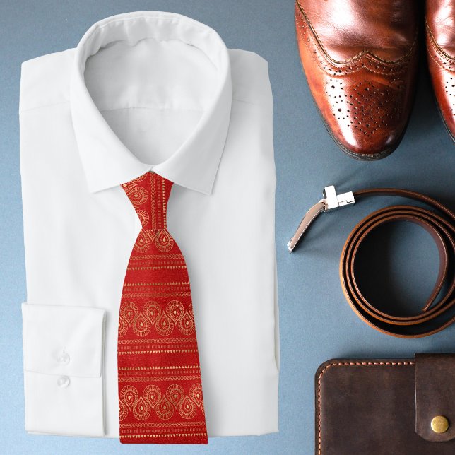Luxury Red Gold Ornate Pattern Stylish Chic Tie (Creator Uploaded)