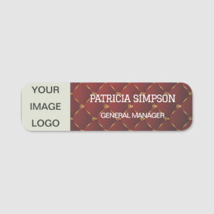Luxury Red & Gold Pattern Image, Logo, Name, Title Name Tag