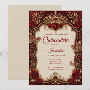 Luxury Red & Gold Princess Quinceañera Invitation