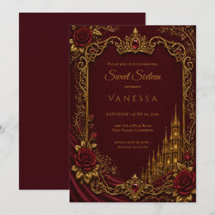 Luxury Red & Gold Princess Sweet 16 Invitation