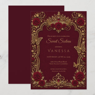 Luxury Red & Gold Princess Sweet 16 Invitation