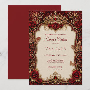 Luxury Red & Gold Princess Sweet 16 Invitation