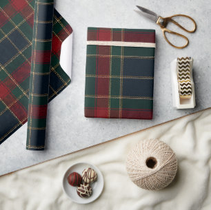 Luxury Red Green & Navy Plaid   Tartan Wrapping Paper