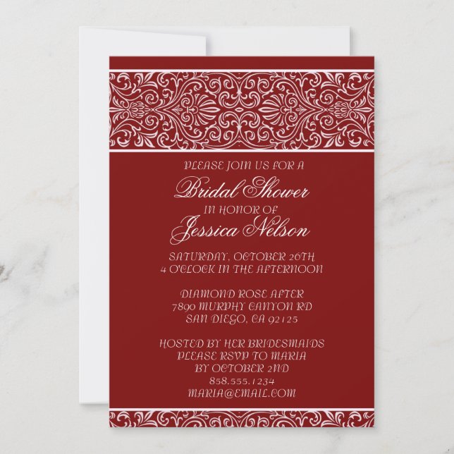 Luxury Red Lace Elegant Bridal Shower Invite (Front)
