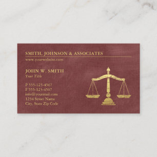 Luxury Red Lawyer Scales of Justice Appointment Card