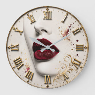 Luxury Red Lips Glamorous Beauty Art Modern Large Clock