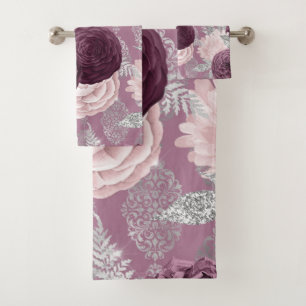 LUXURY RED PINK FLORAL HAMPTON TOWEL SET