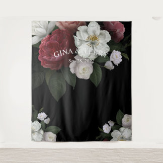 Luxury Red Pink White Flowers Floral Wedding Tapestry