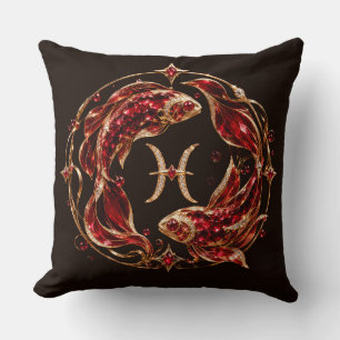 Luxury Red Pisces Zodiac Cushion