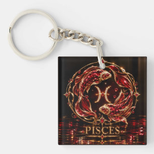 Luxury Red Pisces Zodiac Key Ring