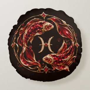 Luxury Red Pisces Zodiac Round Cushion