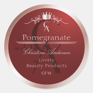 Luxury Red Product Label Rose Gold Frame Monogram