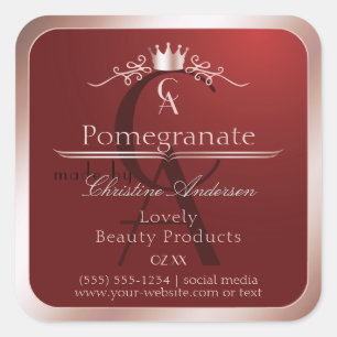 Luxury Red Product Label Rose Gold Frame Monogram