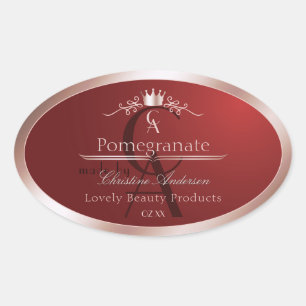 Luxury Red Product Label Rose Gold Frame Monogram